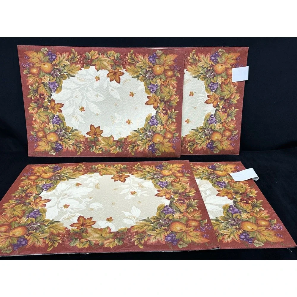 Kemp & Beatley Harvest Jubilee Fall Autumn Placemats 4 Reversible Thanksgiving